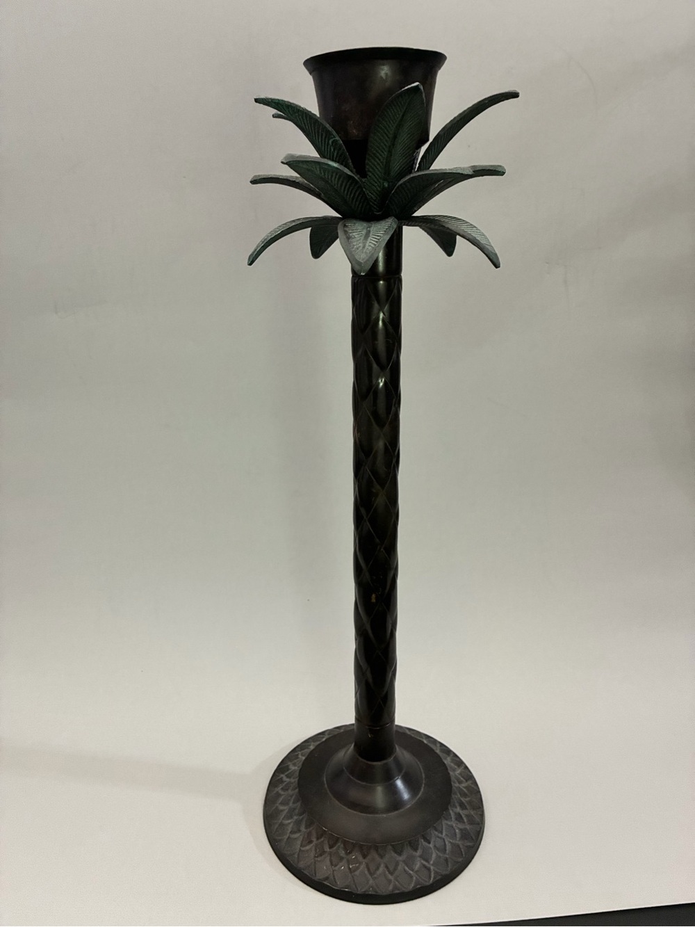 Decorative Metal Dark Bronze Palm Pillar Candle Holder
